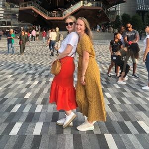 🍊 ASOS Peplum Hem Pephem Orange Pencil High Wasted Ruffle Bodycon Midi Skirt